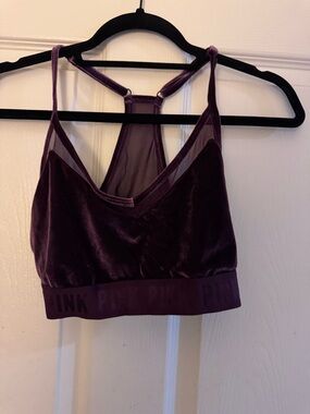 PINK Victoria's Secret Velvet Trim Racerback Bralette - Plum and black